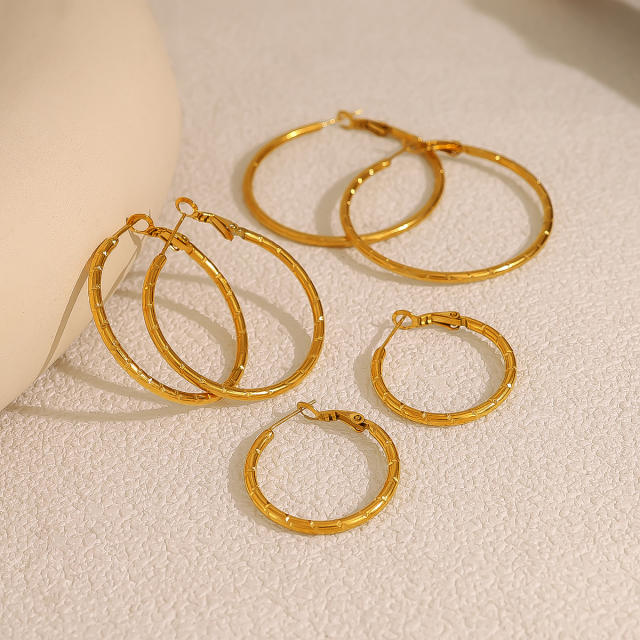 Simple bamboo hoop earrings stainless steel earrings