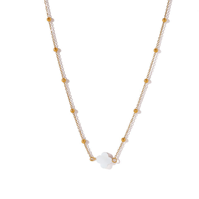 Stainless Steel Stacked Bracelet suit Four-leaf Clover Natural Shell Pendant Simple Design Bracelet suit Women