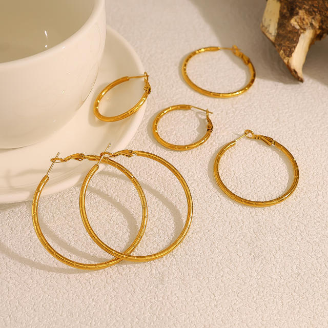 Simple bamboo hoop earrings stainless steel earrings