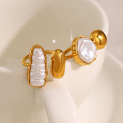 Elegant baroque pearl geometric stainless steel rings