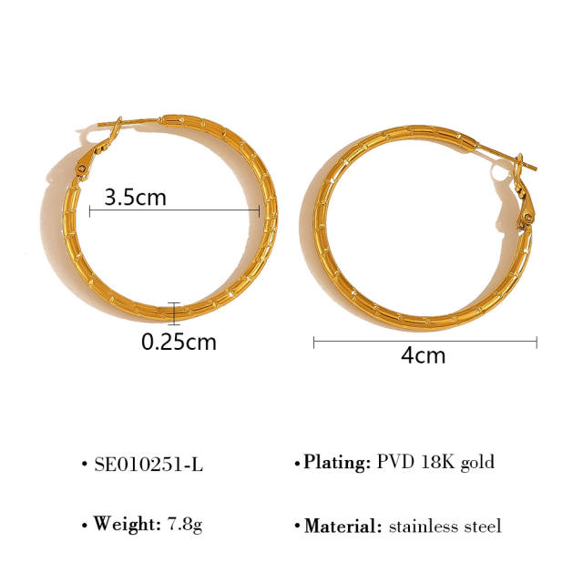 Simple bamboo hoop earrings stainless steel earrings