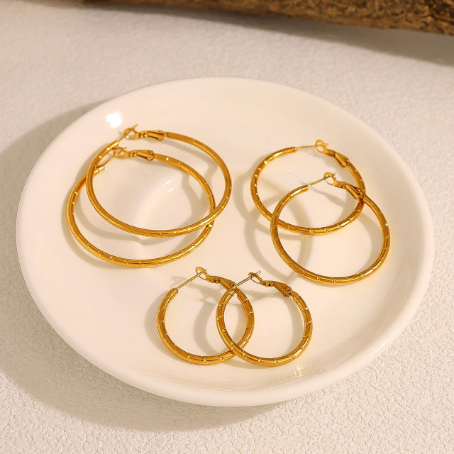Simple bamboo hoop earrings stainless steel earrings