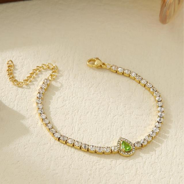 Delicate colorful geometric zircon stainless steel bracelet tennis bracelet