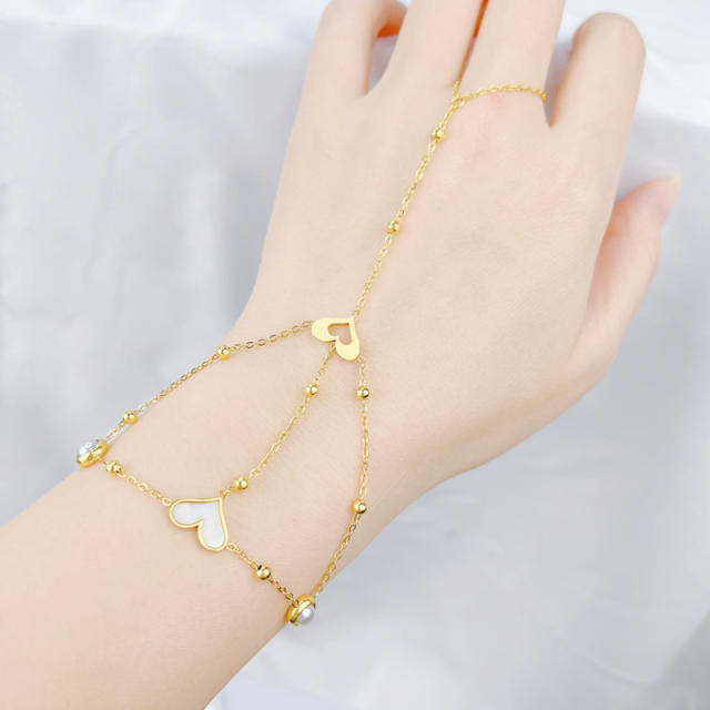 Personality hot sale mother shell heart evil eye stainless steel ring bracelet