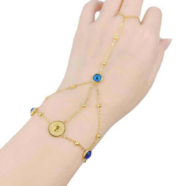 Personality hot sale mother shell heart evil eye stainless steel ring bracelet
