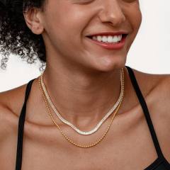 Delicate two layer tennis chain bead chain stainless steel necklace
