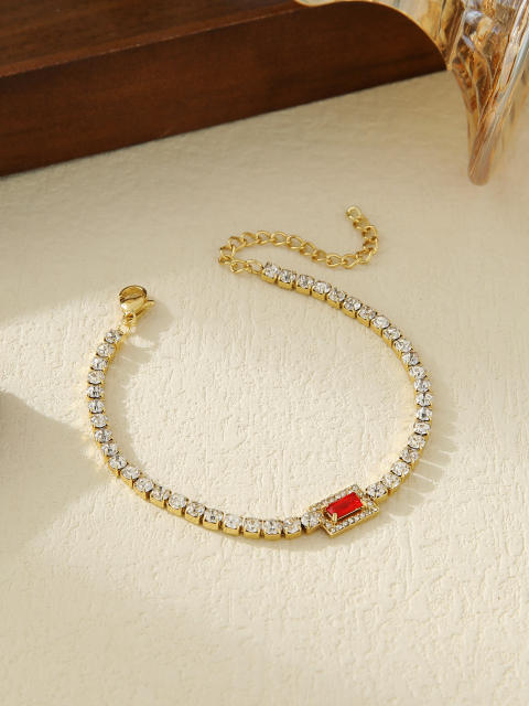 Delicate colorful geometric zircon stainless steel bracelet tennis bracelet