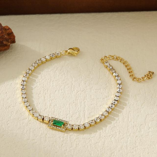 Delicate colorful geometric zircon stainless steel bracelet tennis bracelet