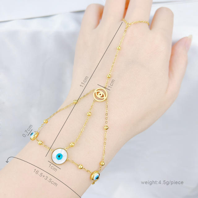 Personality hot sale mother shell heart evil eye stainless steel ring bracelet