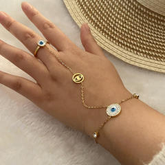 Color enamel evil eye bead stainless steel ring bracelet
