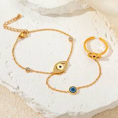 Elegant mother shell butterfly heart diamond evil eye stainless steel ring bracelet