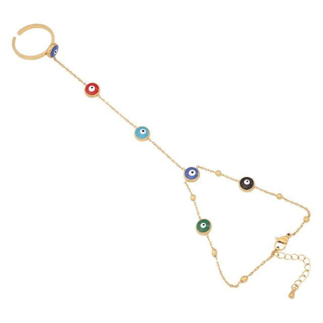 Color enamel evil eye bead stainless steel ring bracelet