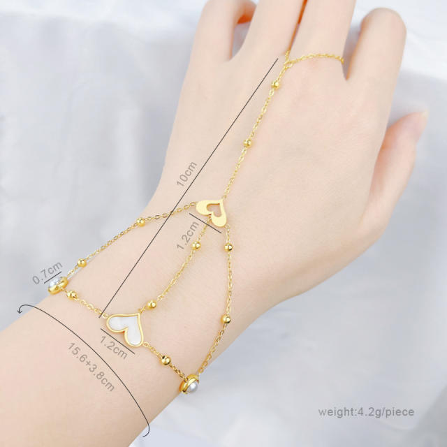 Personality hot sale mother shell heart evil eye stainless steel ring bracelet