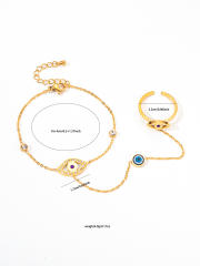 Elegant mother shell butterfly heart diamond evil eye stainless steel ring bracelet
