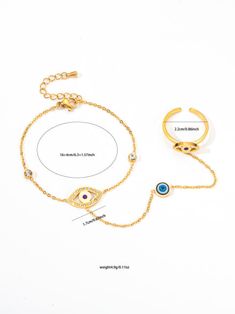 Elegant mother shell butterfly heart diamond evil eye stainless steel ring bracelet