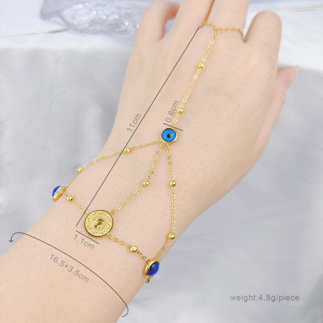 Personality hot sale mother shell heart evil eye stainless steel ring bracelet