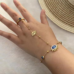 Color enamel evil eye bead stainless steel ring bracelet