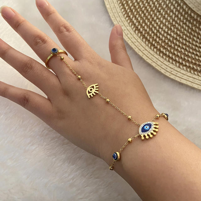 Color enamel evil eye bead stainless steel ring bracelet