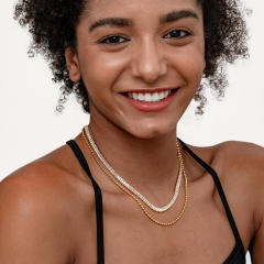 Delicate two layer tennis chain bead chain stainless steel necklace