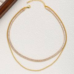 Delicate two layer tennis chain bead chain stainless steel necklace