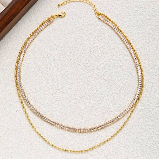 Delicate two layer tennis chain bead chain stainless steel necklace