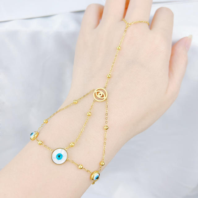 Personality hot sale mother shell heart evil eye stainless steel ring bracelet
