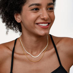 Delicate two layer tennis chain bead chain stainless steel necklace