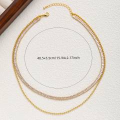 Delicate two layer tennis chain bead chain stainless steel necklace