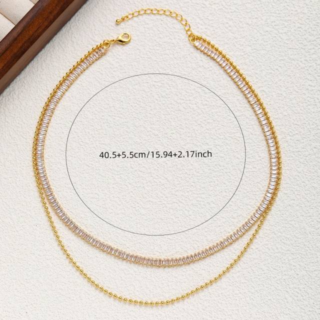 Delicate two layer tennis chain bead chain stainless steel necklace
