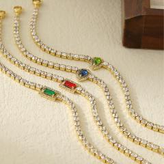 Delicate colorful geometric zircon stainless steel bracelet tennis bracelet
