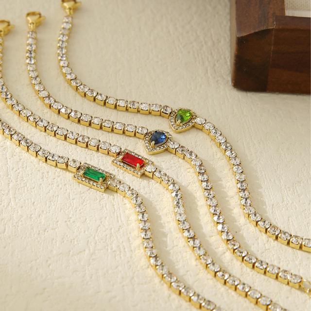 Delicate colorful geometric zircon stainless steel bracelet tennis bracelet