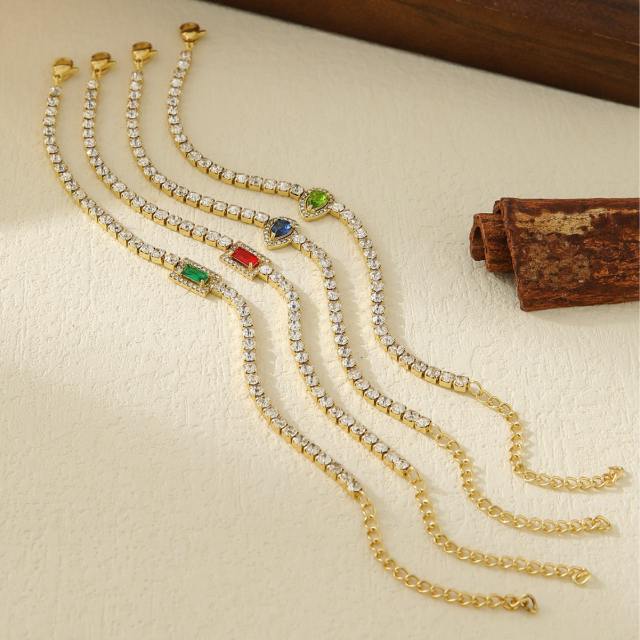 Delicate colorful geometric zircon stainless steel bracelet tennis bracelet