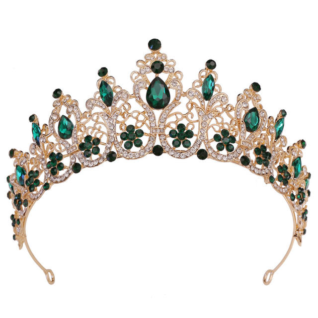 Colorful rhinestone setting baroque wedding hair crown necklace set