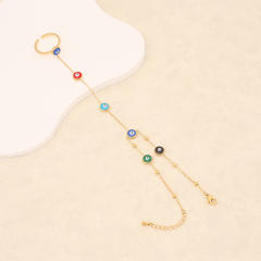 Color enamel evil eye bead stainless steel ring bracelet