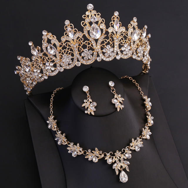 Colorful rhinestone setting baroque wedding hair crown necklace set