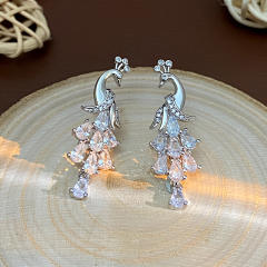925 needle diamond peacock gold plated copper earrings