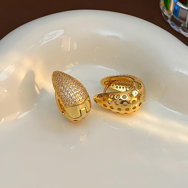 Chunky full diamond u shape gold plated copper earrings