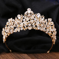 Delicate full diamond flower colorful glass crystal wedding hair crown