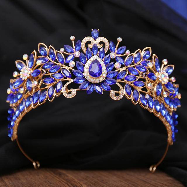 New design colorful glass crystal flower hair crown
