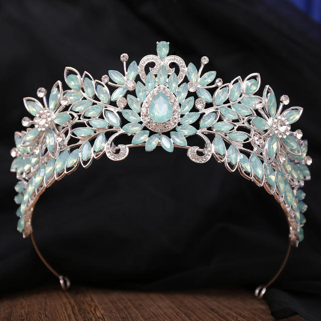 New design colorful glass crystal flower hair crown