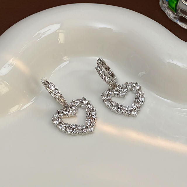 Delicate diamond heart gold plated copper huggie earrings