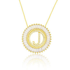 Gold plated copper diamond initial letter round piece necklace