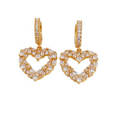 Delicate diamond heart gold plated copper huggie earrings