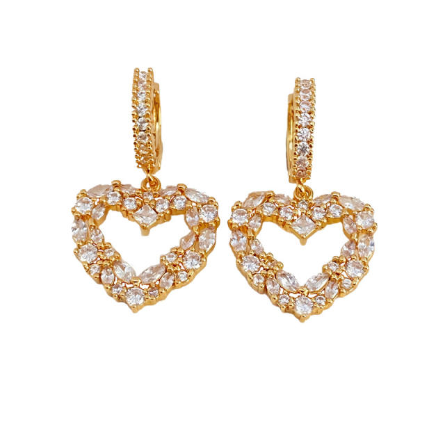 Delicate diamond heart gold plated copper huggie earrings