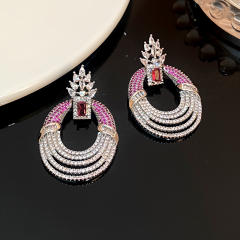 Micro-inlaid Colorful Zircon Earrings oval shape full diamond copper earrings