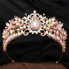 New design colorful glass crystal flower hair crown