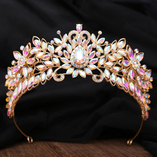 New design colorful glass crystal flower hair crown