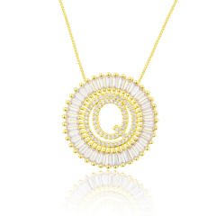 Gold plated copper diamond initial letter round piece necklace