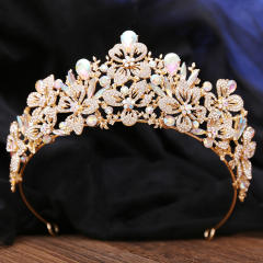 Delicate full diamond flower colorful glass crystal wedding hair crown