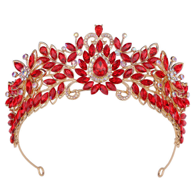 New design colorful glass crystal flower hair crown